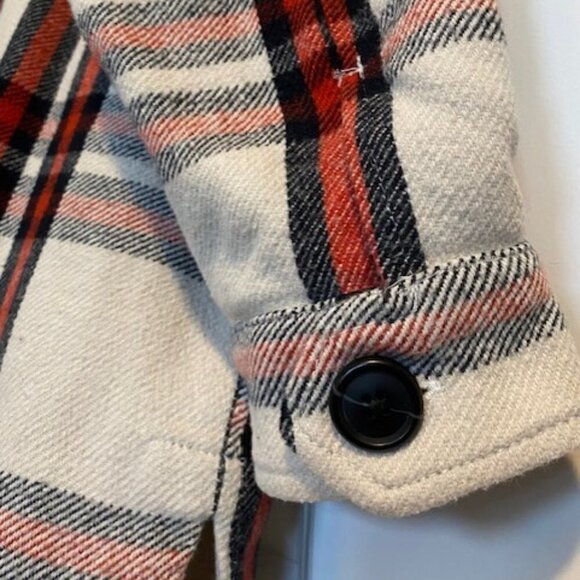 LUCKY BRAND Red Ivory Plaid Oversized Shirt Jacket Shacket Small - Picture 11 of 12